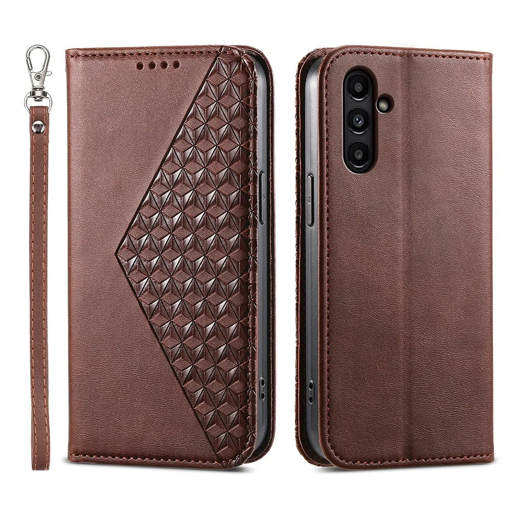 For Samsung Galaxy A15 4G Case Imprinted PU Leather Wallet Phone Cover - Brown - 1