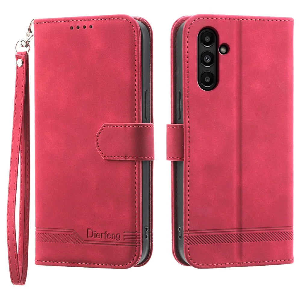 DIERFENG DF-03 For Samsung Galaxy A15 4G Case Shockproof Leather Stand Phone Cover Wallet - Red - 1