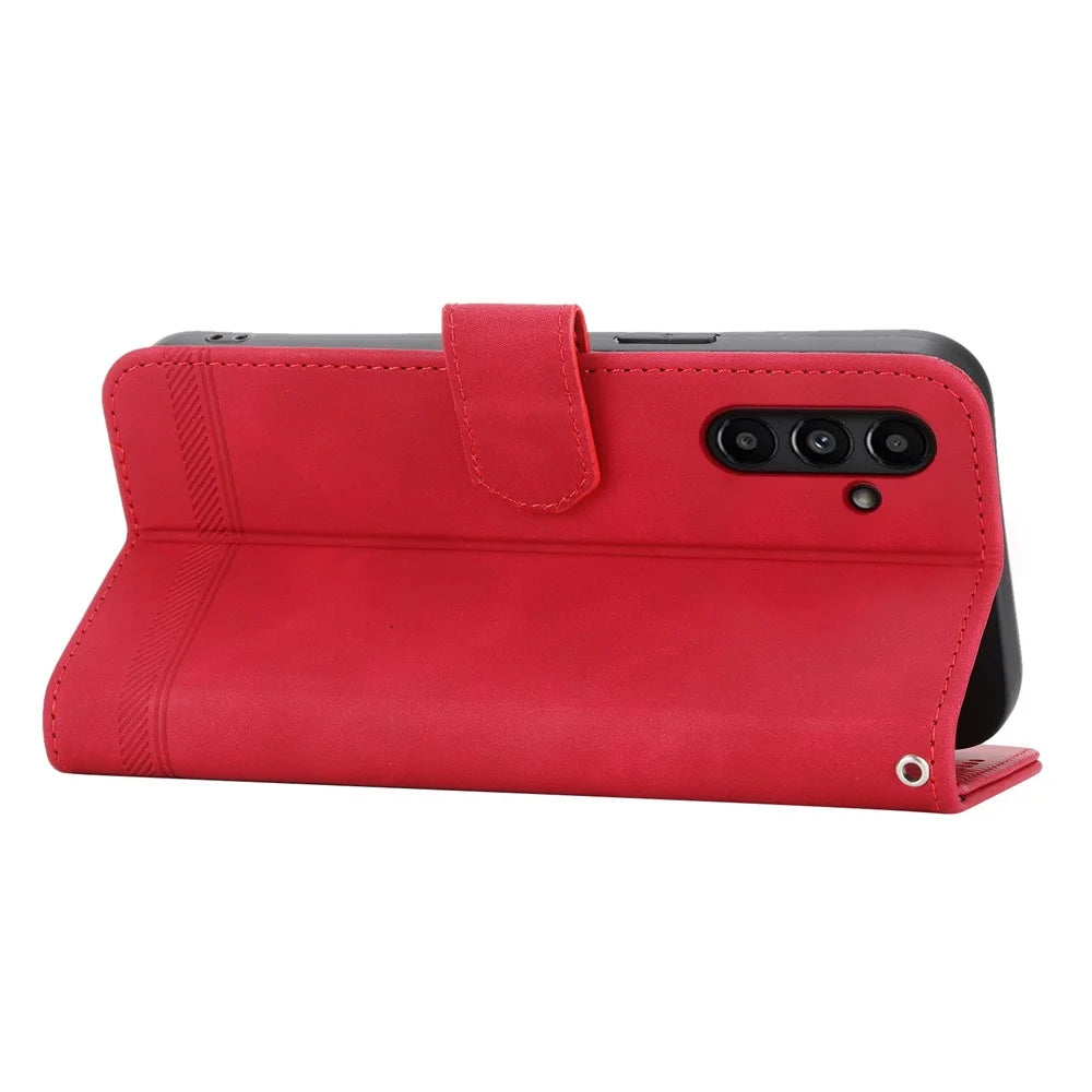 DIERFENG DF-03 For Samsung Galaxy A15 4G Case Shockproof Leather Stand Phone Cover Wallet - Red - 3