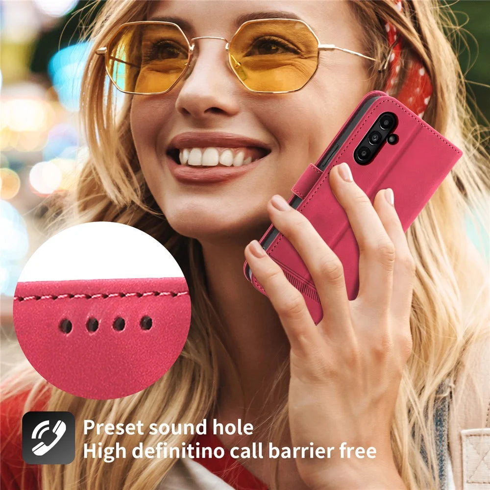 DIERFENG DF-03 For Samsung Galaxy A15 4G Case Shockproof Leather Stand Phone Cover Wallet - Red - 4