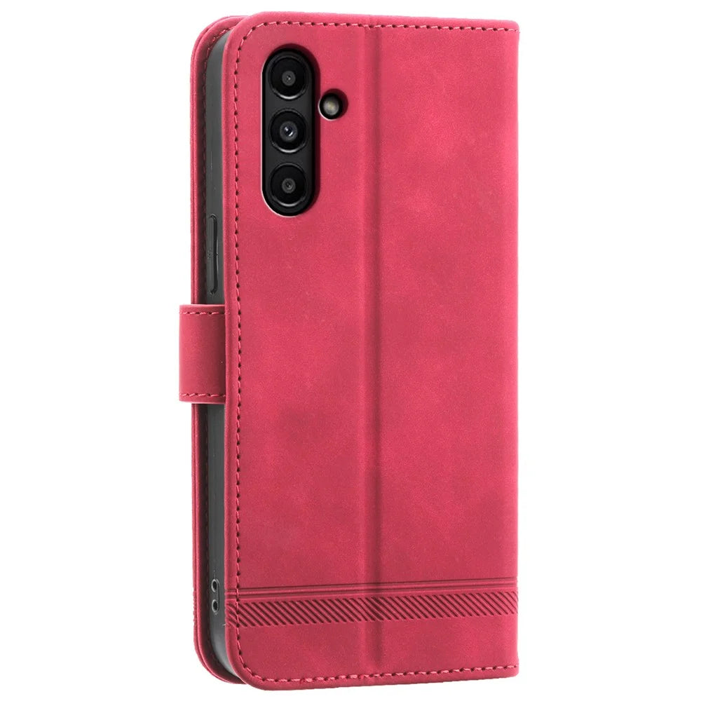 DIERFENG DF-03 For Samsung Galaxy A15 4G Case Shockproof Leather Stand Phone Cover Wallet - Red - 6