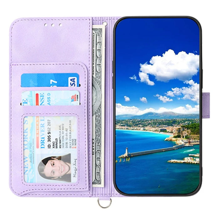 For Samsung Galaxy A15 4G Case Skin-touch Leather Phone Cover with Hand Strap + Shoulder Strap - Light Purple - 2