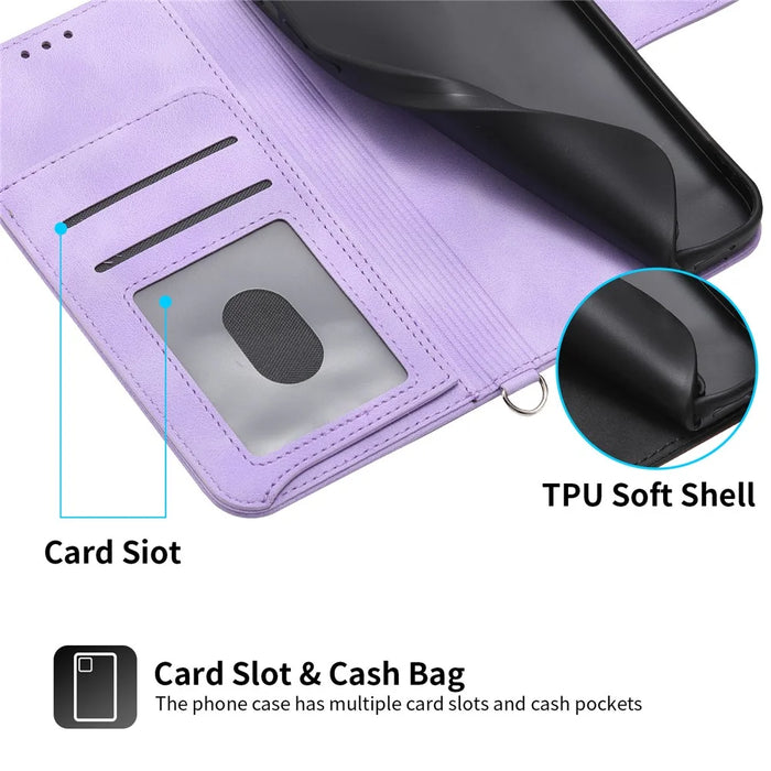 For Samsung Galaxy A15 4G Case Skin-touch Leather Phone Cover with Hand Strap + Shoulder Strap - Light Purple - 6