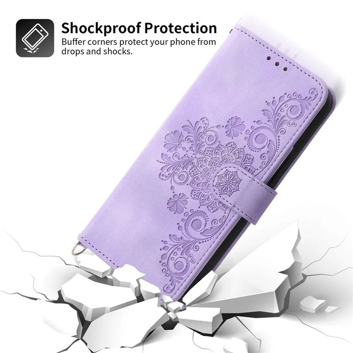 For Samsung Galaxy A15 4G Case Skin-touch Leather Phone Cover with Hand Strap + Shoulder Strap - Light Purple - 7