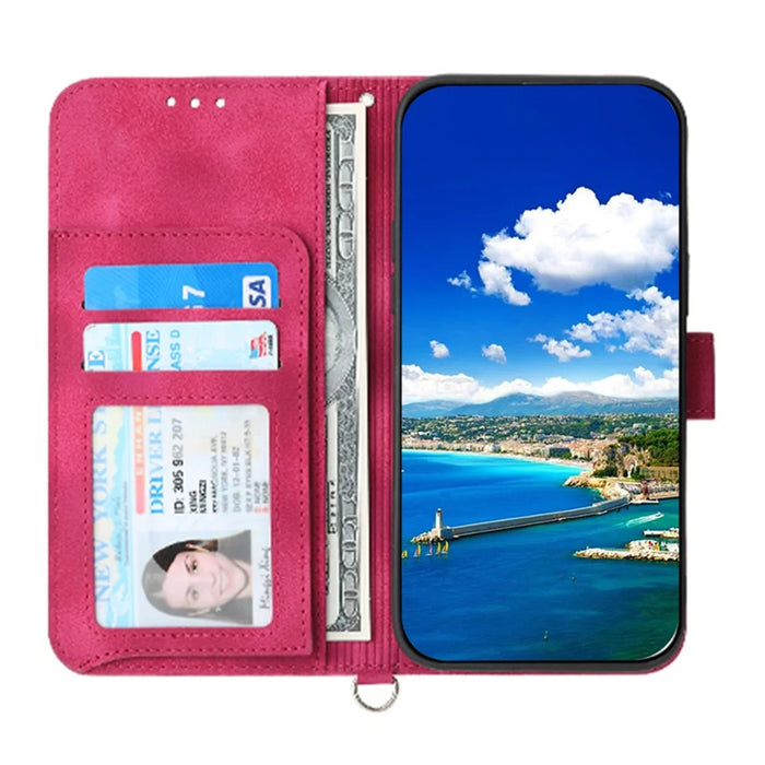 For Sony Xperia 5 V Case Imprinted Anti-drop Leather Phone Cover with Hand Strap + Shoulder Strap - Wine Red - 2