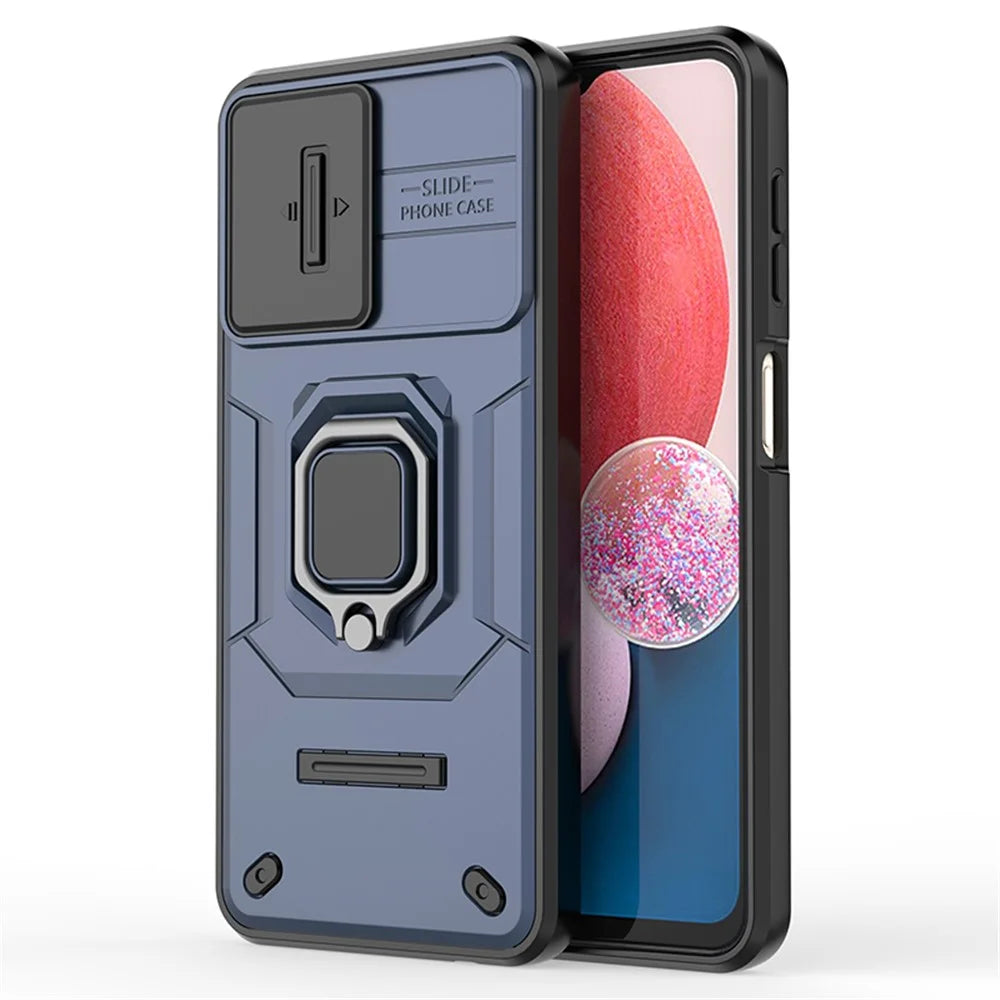 For Samsung Galaxy A13 4G / 5G Case PC+TPU Kickstand Phone Cover with Slide Camera Lid - Blue - 2