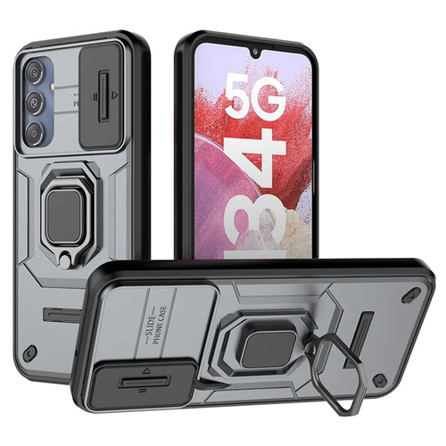 For Samsung Galaxy M34 5G / F34 5G Case Slide Lens Guard PC+TPU Phone Protective Cover - Grey - 1