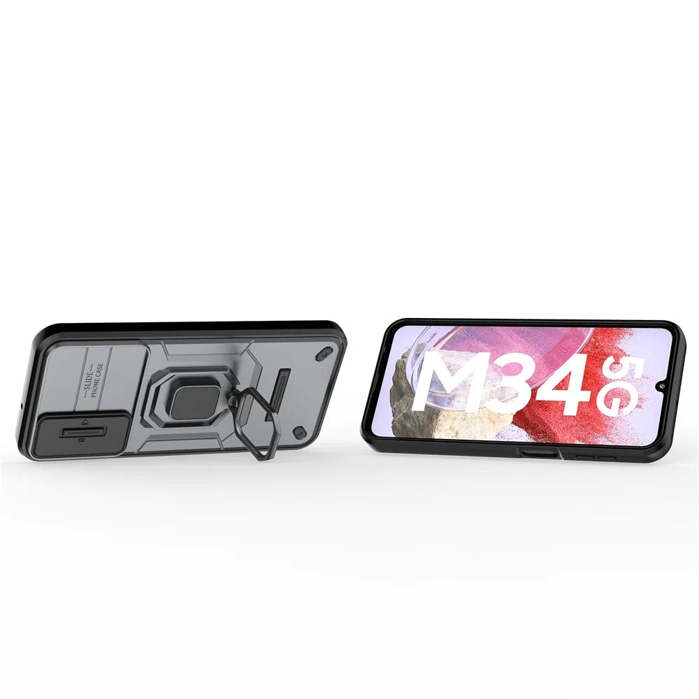 For Samsung Galaxy M34 5G / F34 5G Case Slide Lens Guard PC+TPU Phone Protective Cover - Grey - 3