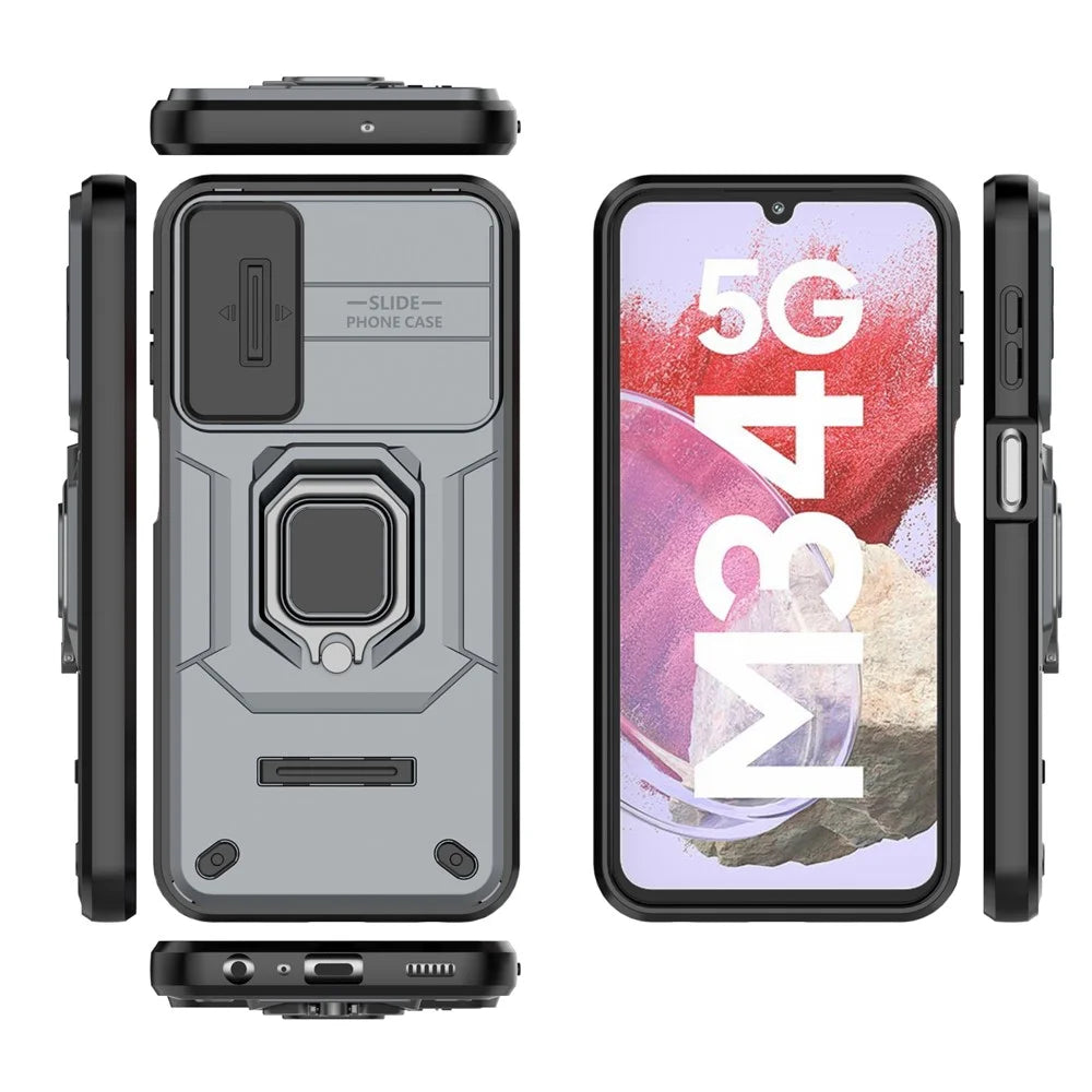 For Samsung Galaxy M34 5G / F34 5G Case Slide Lens Guard PC+TPU Phone Protective Cover - Grey - 6