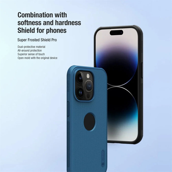 NILLKIN Super Frosted Shield Pro for iPhone 15 Pro Phone Case PC Matte Phone Cover (Logo Hole Design) - Blue - 3