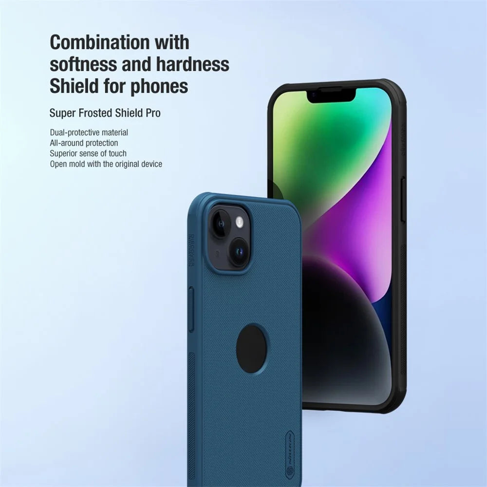 NILLKIN Super Frosted Shield Pro for iPhone 15 Case Anti-scratch Matte PC Cover (Logo Hole Design) - Blue - 3