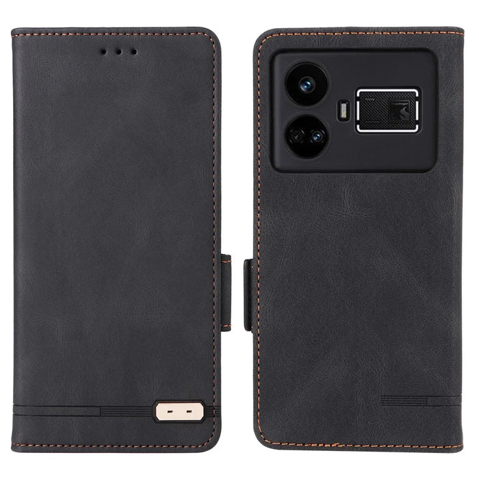 For Realme GT5 5G Case Shockproof PU Leather Wallet Stand Mobile Phone Cover - Black - 1