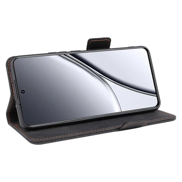 For Realme GT5 5G Case Shockproof PU Leather Wallet Stand Mobile Phone Cover - Black - 3