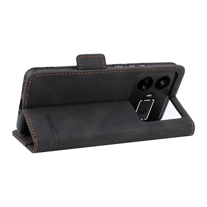 For Realme GT5 5G Case Shockproof PU Leather Wallet Stand Mobile Phone Cover - Black - 4