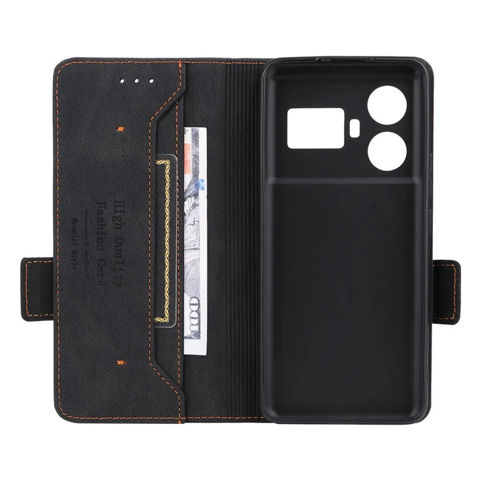 For Realme GT5 5G Case Shockproof PU Leather Wallet Stand Mobile Phone Cover - Black - 5