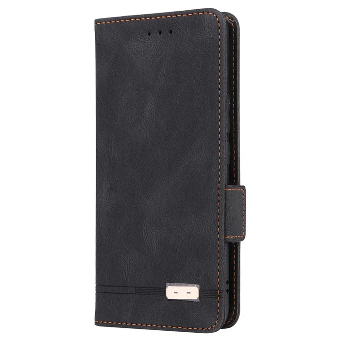 For Realme GT5 5G Case Shockproof PU Leather Wallet Stand Mobile Phone Cover - Black - 6