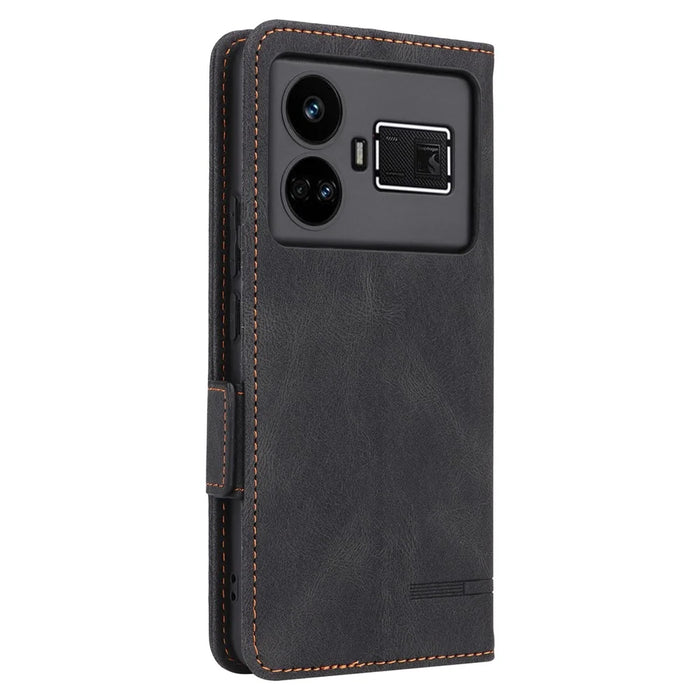 For Realme GT5 5G Case Shockproof PU Leather Wallet Stand Mobile Phone Cover - Black - 7