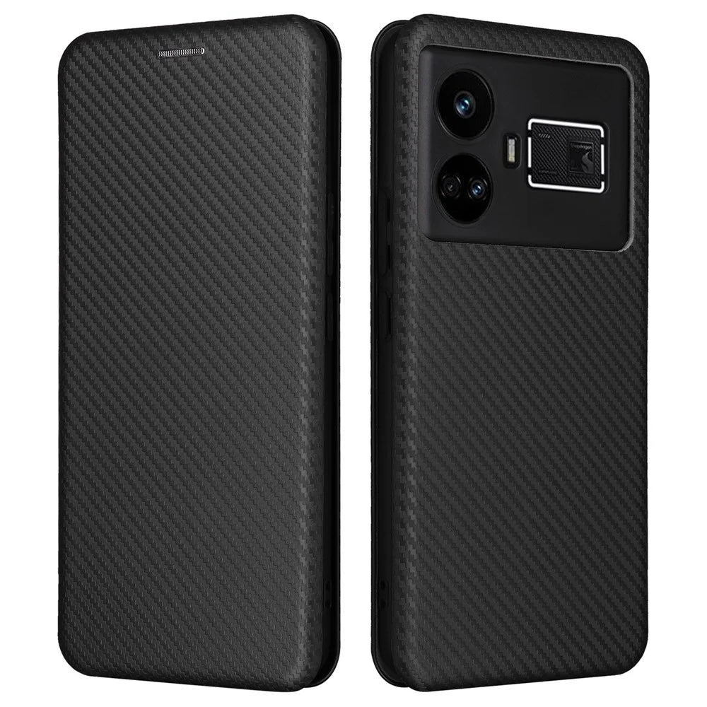 For Realme GT5 5G Case Shockproof Cell Phone Cover Leather Stand Shell with Card Slot - Black - 1