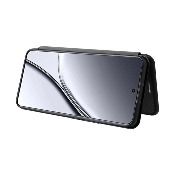 For Realme GT5 5G Case Shockproof Cell Phone Cover Leather Stand Shell with Card Slot - Black - 3