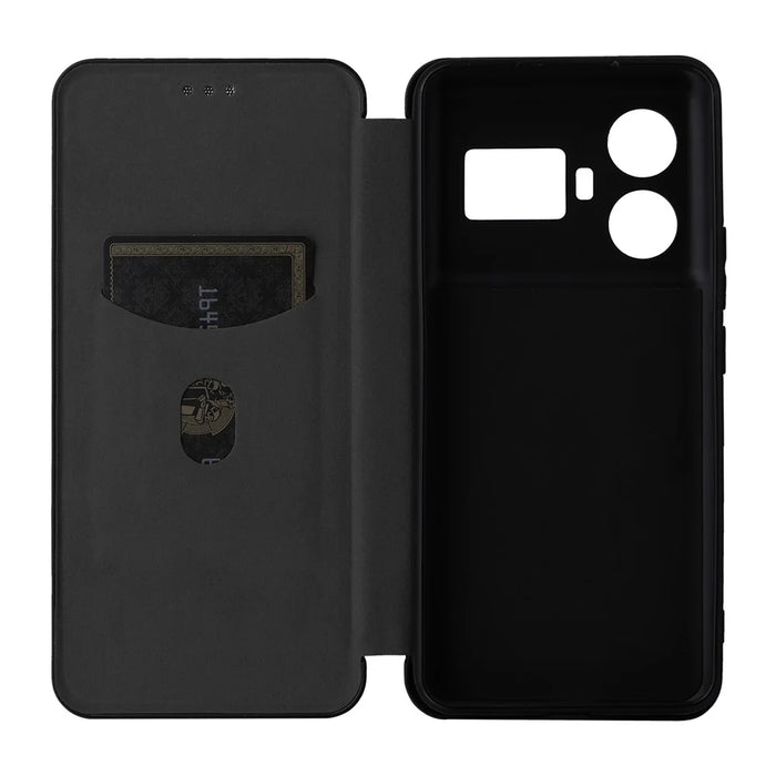 For Realme GT5 5G Case Shockproof Cell Phone Cover Leather Stand Shell with Card Slot - Black - 5