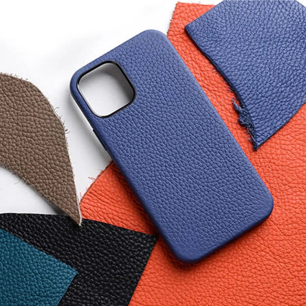 MELKCO For iPhone 14 Plus Case Magnetic Genuine Cow Leather+PC Anti-drop Phone Cover - Orange - 4