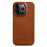 MELKCO For iPhone 15 Pro Max Case Waxy Genuine Cow Leather+PC Incomplete Phone Cover - Brown - 1