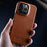 MELKCO For iPhone 15 Pro Max Case Waxy Genuine Cow Leather+PC Incomplete Phone Cover - Brown - 6