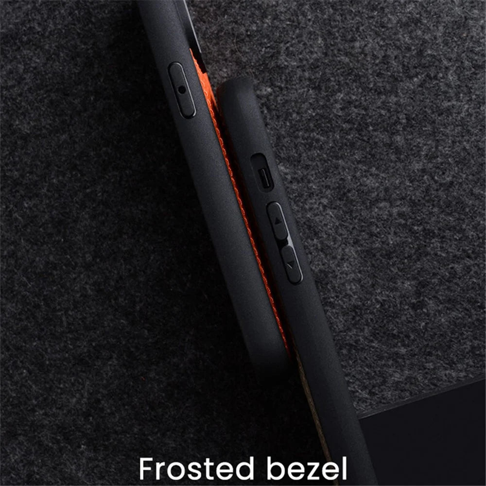 MELKCO For iPhone 15 Pro Max Case Genuine Cow Leather Coated PC Phone Cover - Orange - 5