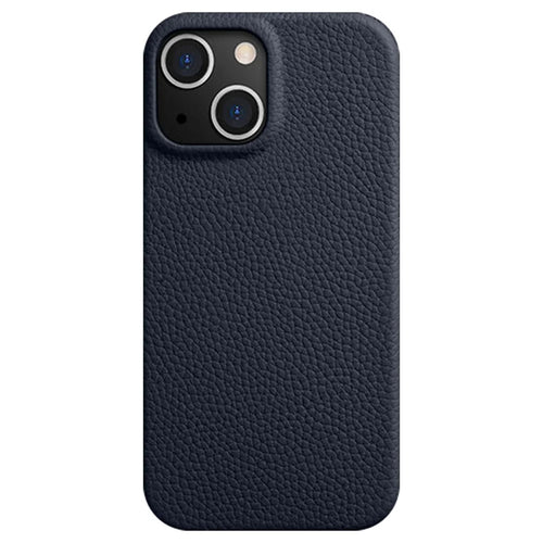 MELKCO For iPhone 15 Plus Case Genuine Cow Leather Coated PC Magnetic Phone Cover - Dark Blue - 1