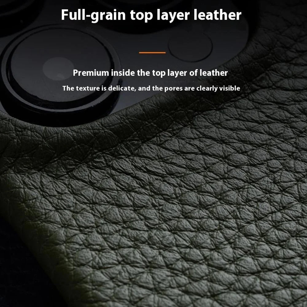 MELKCO For iPhone 15 Case Anti-drop Genuine Cow Leather+PC Magnetic Phone Cover - Dark Blue - 3