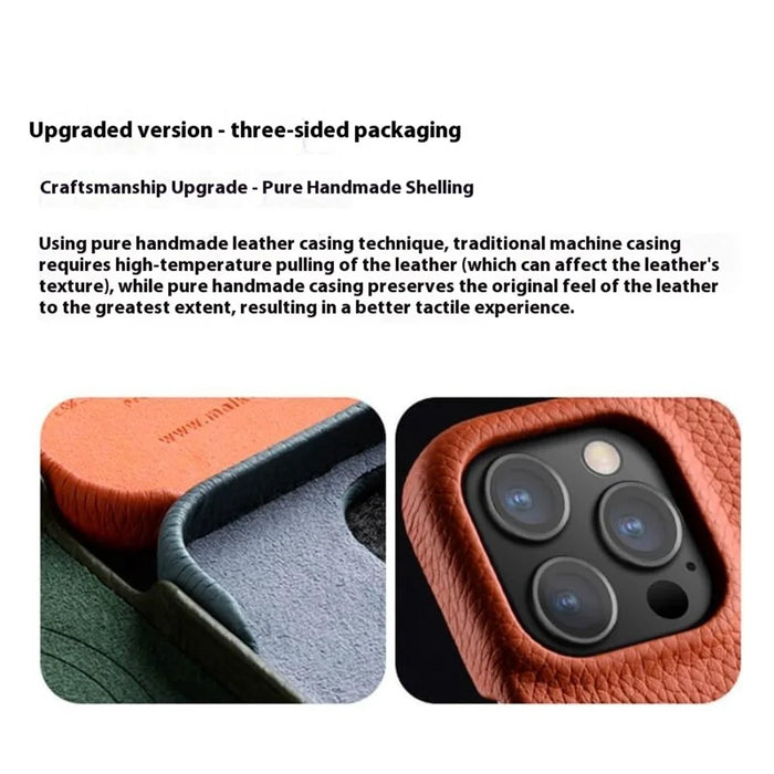 MELKCO For iPhone 15 Pro Case Anti-scratch Genuine Cow Leather+PC Magnetic Phone Cover - Orange - 4