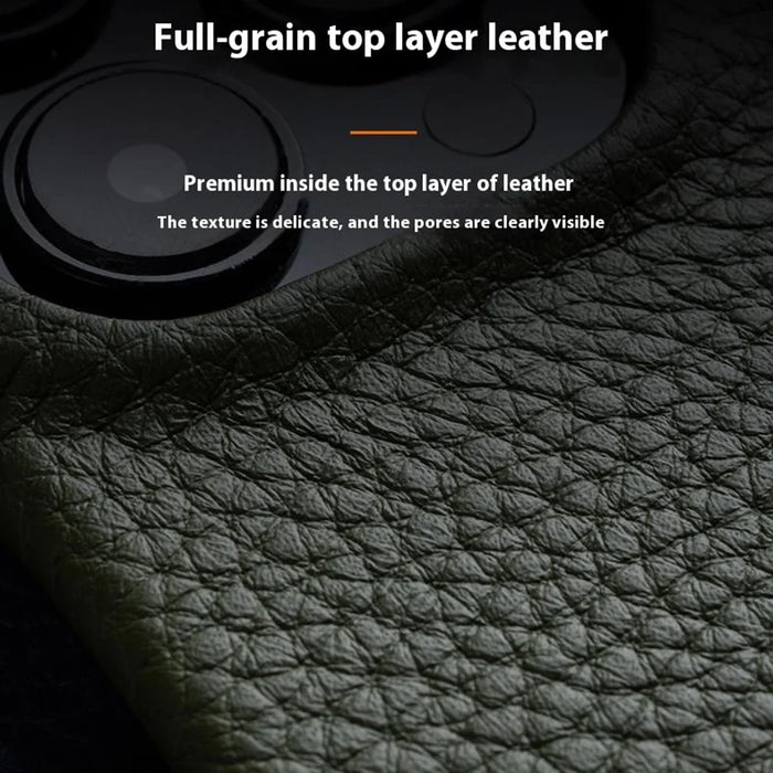 MELKCO For iPhone 15 Pro Max Case Magnetic Shell Genuine Cow Leather+PC Phone Cover - Orange - 6