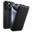 MELKCO For iPhone 15 Pro Max Case Litchi Texture Genuine Cow Leather+PC Vertical Flip Cover - Black - 1