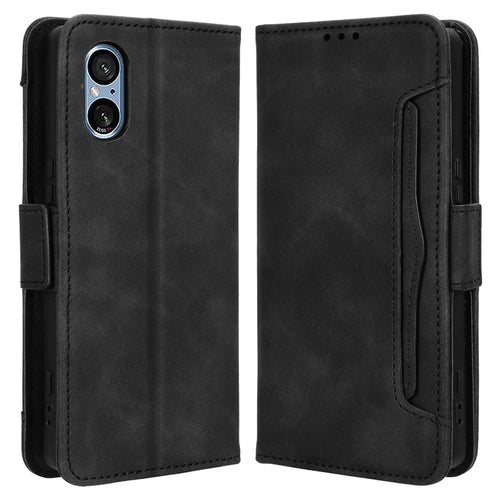 For Sony Xperia 5 V Case Multiple Card Slots Leather Wallet Stand Phone Cover - Black - 1