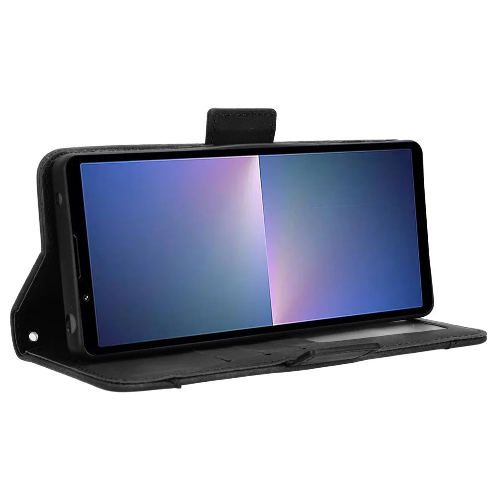 For Sony Xperia 5 V Case Multiple Card Slots Leather Wallet Stand Phone Cover - Black - 3