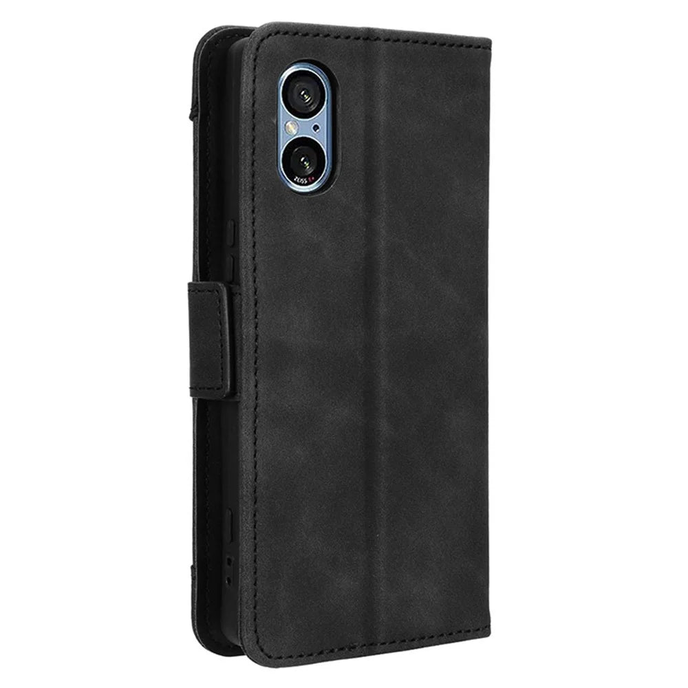 For Sony Xperia 5 V Case Multiple Card Slots Leather Wallet Stand Phone Cover - Black - 6