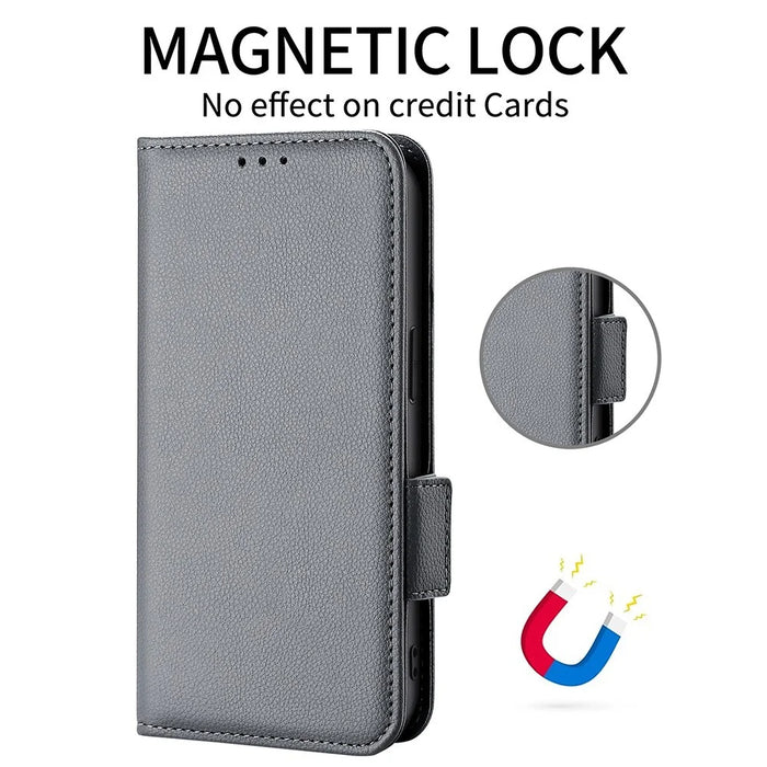 For Sony Xperia 5 V Case Litchi Texture Leather Wallet Cellphone Cover with Strap - Grey - 5