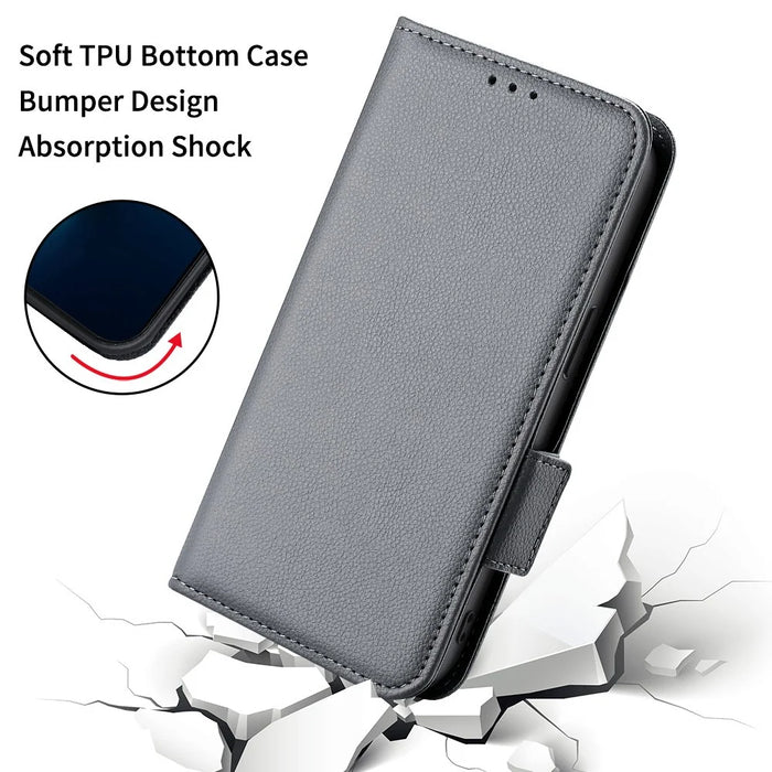 For Sony Xperia 5 V Case Litchi Texture Leather Wallet Cellphone Cover with Strap - Grey - 6