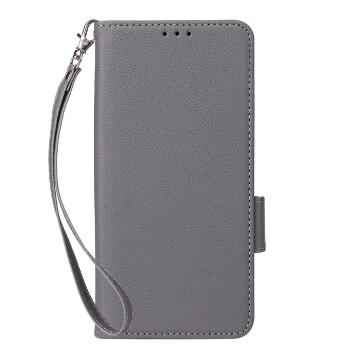 For Sony Xperia 5 V Case Litchi Texture Leather Wallet Cellphone Cover with Strap - Grey - 7