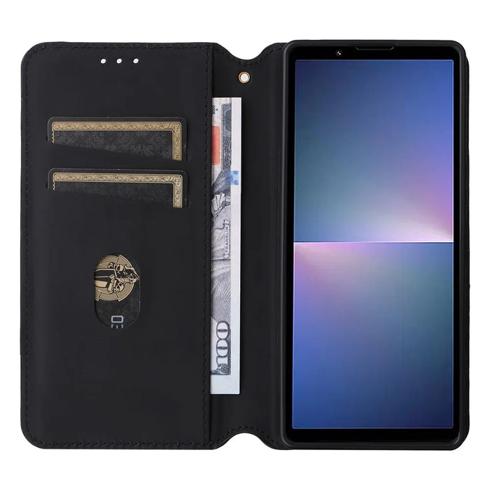 For Sony Xperia 5 V Cover Rhombus Imprinted PU Leather Stand Wallet Phone Shell - Black - 2