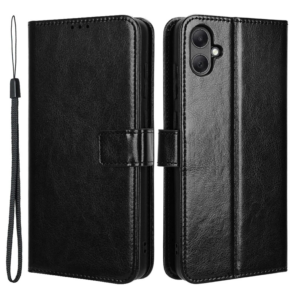 For Samsung Galaxy A05 4G Case Crazy Horse Texture Leather Wallet Stand Phone Cover - Black - 1