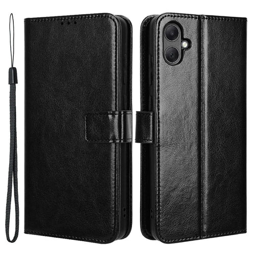 For Samsung Galaxy A05 4G Case Crazy Horse Texture Leather Wallet Stand Phone Cover - Black - 1