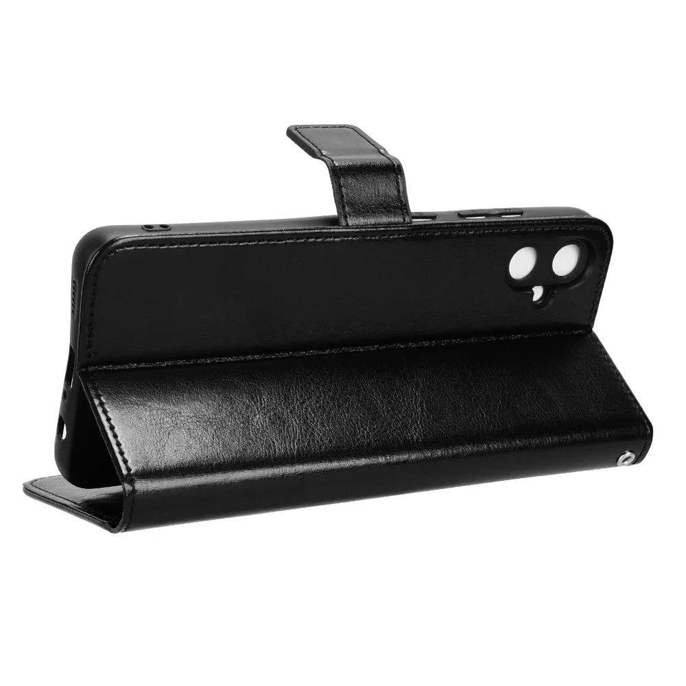 For Samsung Galaxy A05 4G Case Crazy Horse Texture Leather Wallet Stand Phone Cover - Black - 3