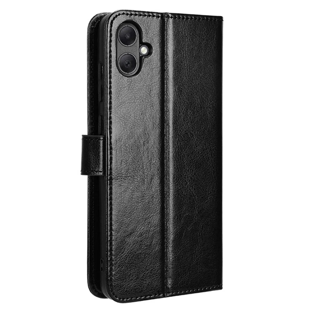 For Samsung Galaxy A05 4G Case Crazy Horse Texture Leather Wallet Stand Phone Cover - Black - 5