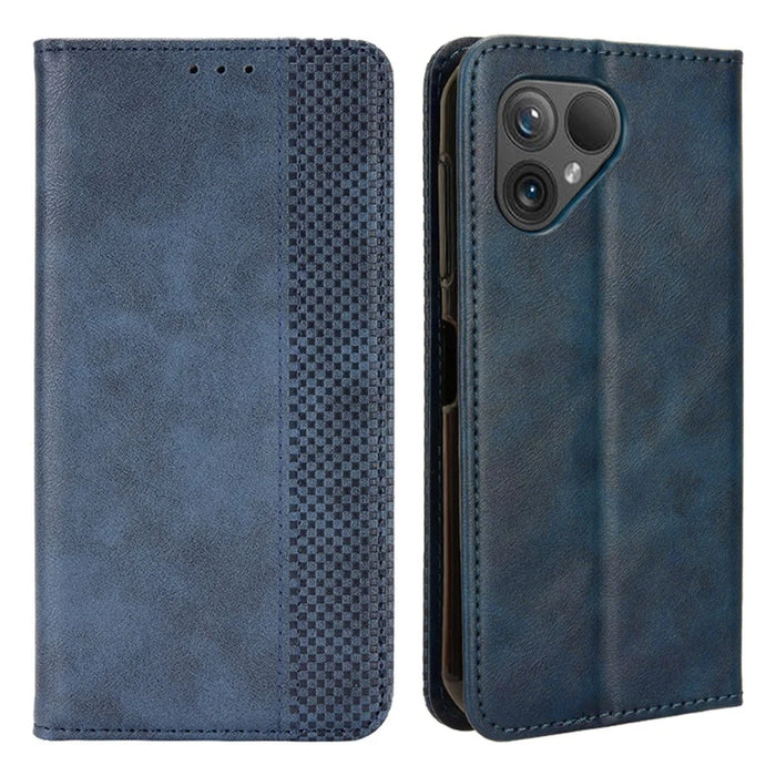 For Fairphone 5 Case Phone Stand Cover Retro PU Leather Wallet Magnetic Shell - Blue - 1