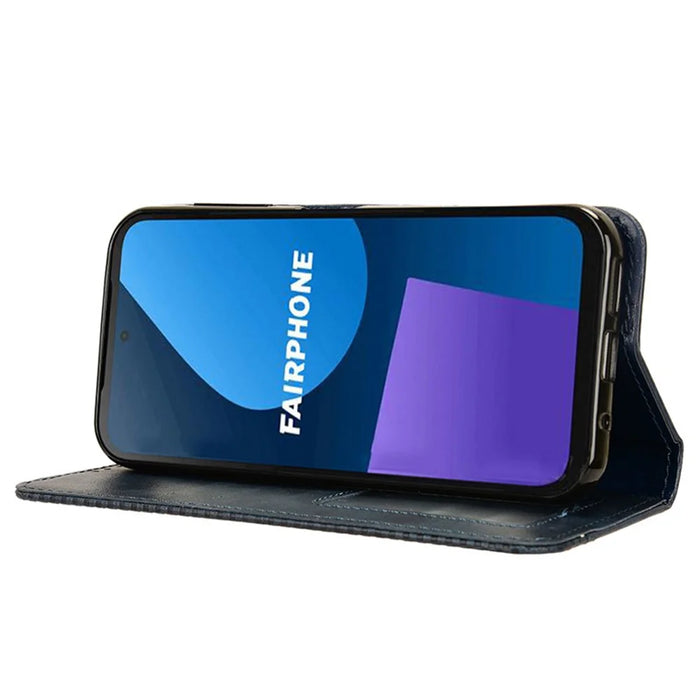 For Fairphone 5 Case Phone Stand Cover Retro PU Leather Wallet Magnetic Shell - Blue - 3