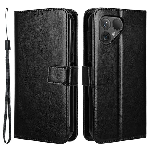 For Fairphone 5 Case Crazy Horse Texture Phone Flip Leather Cover - Black - 1
