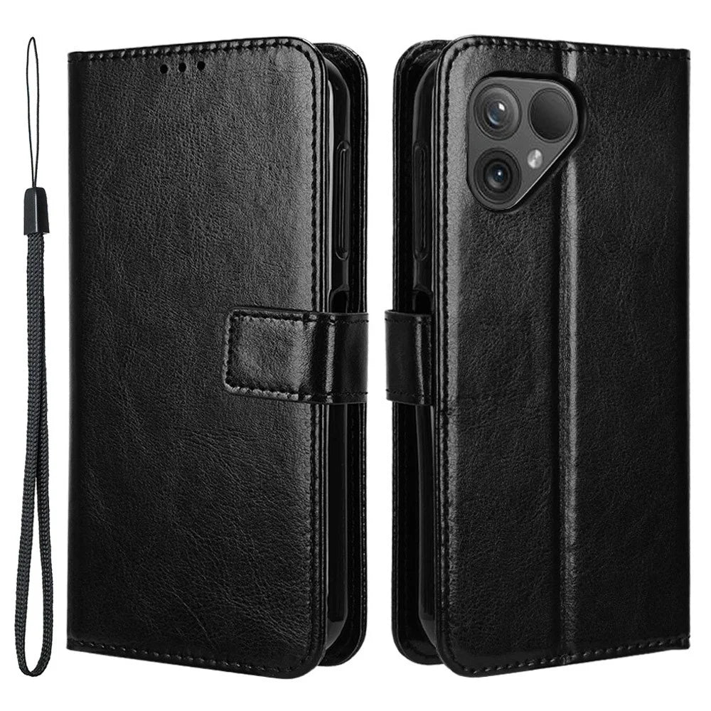 For Fairphone 5 Case Crazy Horse Texture Phone Flip Leather Cover - Black - 1