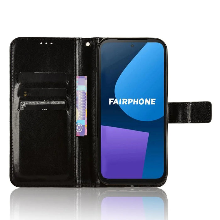 For Fairphone 5 Case Crazy Horse Texture Phone Flip Leather Cover - Black - 2