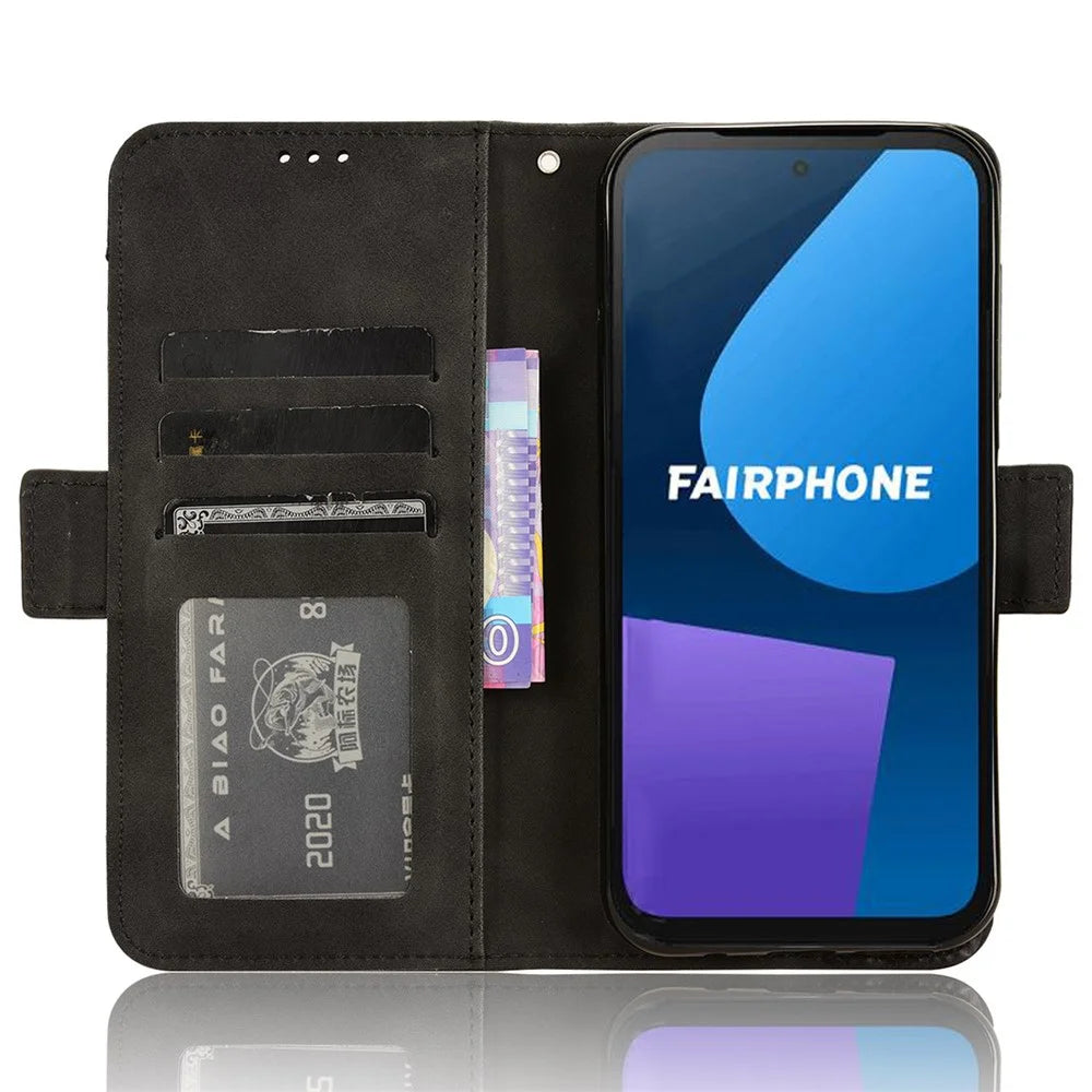 For Fairphone 5 Case Anti-scratch Folio Flip PU Leather Phone Wallet Cover - Black - 2